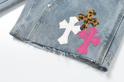 Chrome Hearts Vintage Cross Patchwork Washed Carpenter Denim Shorts 201