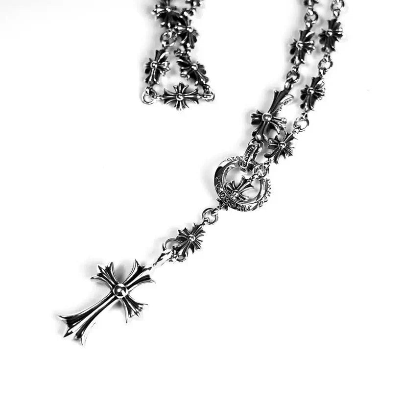 Chrome Hearts CROSS AND BABYFAT CHARM WITH TINY E CH PLUS CHALK CHAIN CH-Chrome Hearts