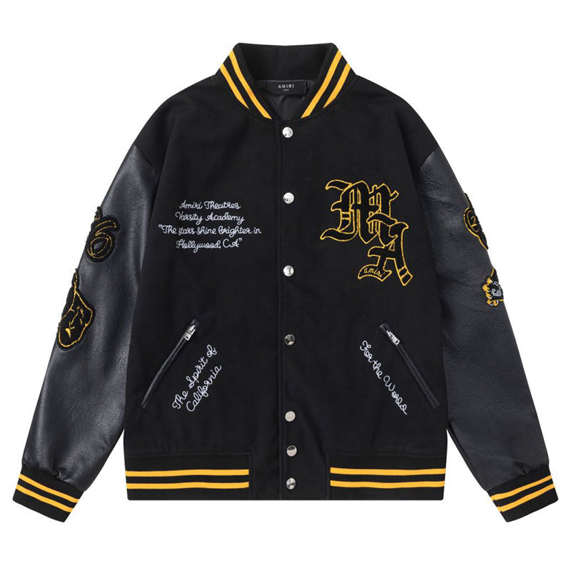 AMIRI Appliquéd Wool-Blend and Full-Grain Leather Varsity Jacket AMIRI