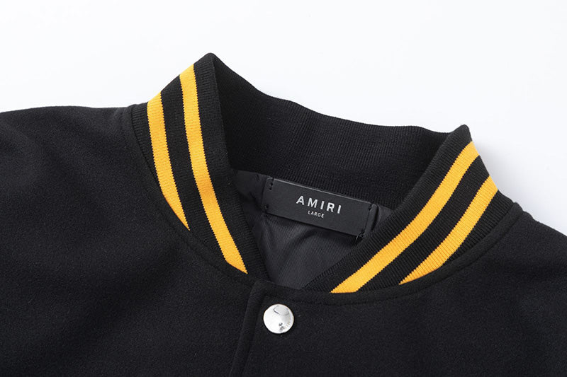 AMIRI Appliquéd Wool-Blend and Full-Grain Leather Varsity Jacket AMIRI