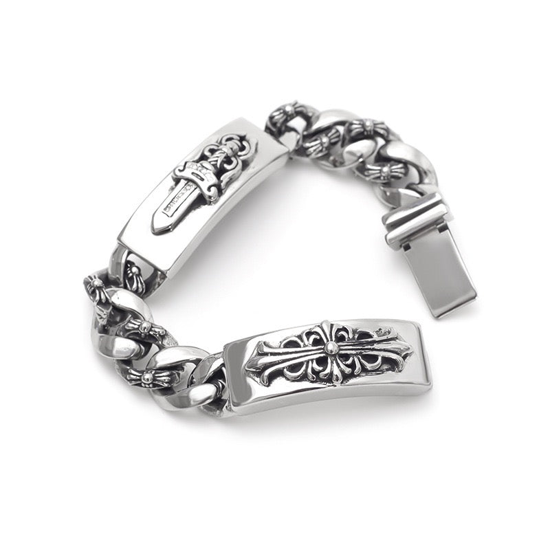 DOUBLE ID FANCY LINK BRACELET 8 CH-Chrome Hearts